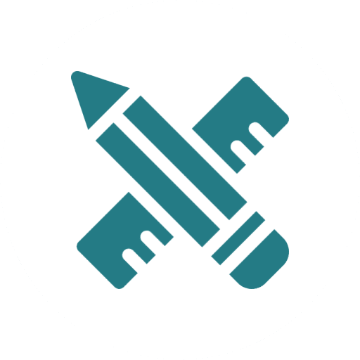 Icon showing a pencil crossed with a ruler in teal color.