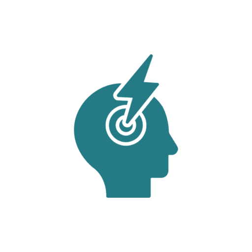 Silhouette of a human head with a lightning bolt and target symbol inside.