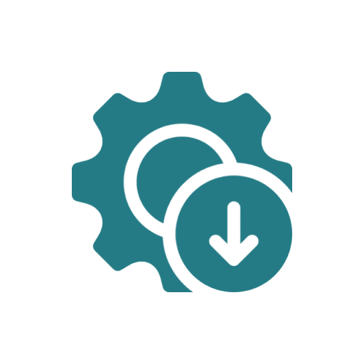 Icon of a gear with a circular arrow and downward arrow inside.