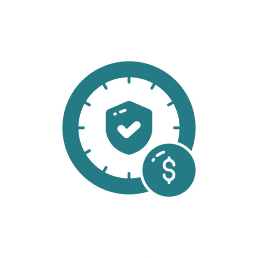 Clock with a shield and dollar symbol representing financial security.