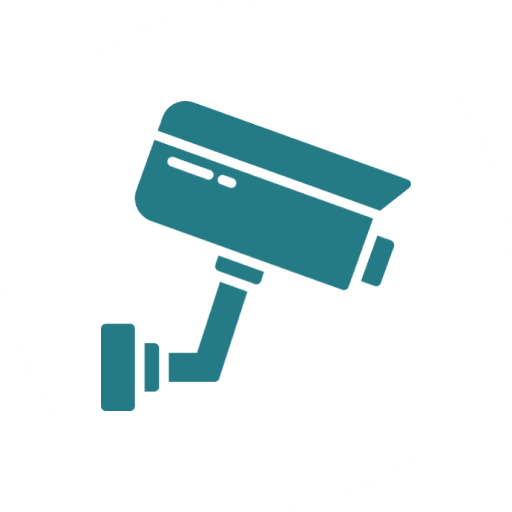 Simplified teal security camera icon.