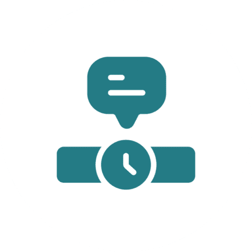 A smartwatch with a chat bubble icon above it.
