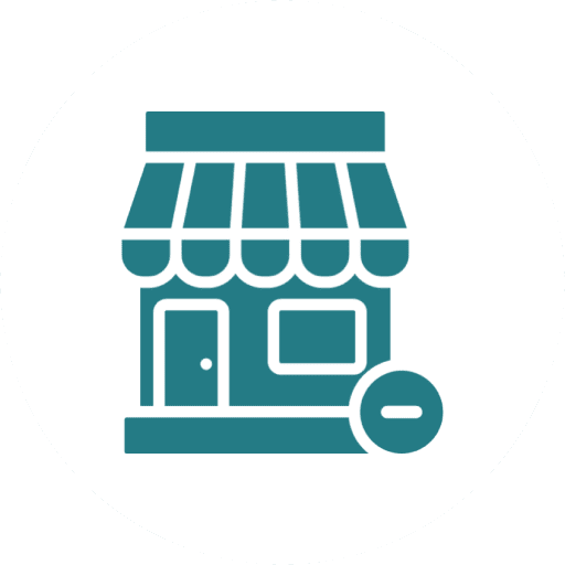 Icon of a closed store with a minus sign.