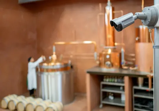Scientist working with distillation equipment in a lab.